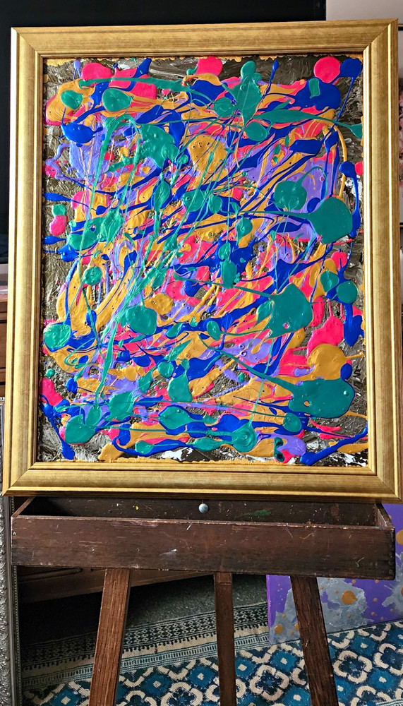 Abstract Framed Painting – ORIGINAL PAINTING Single Piece Art -BUBBLEGUM PEACOCK