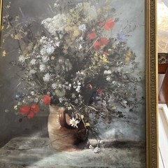 Vtg Renoir?Painting Bouquet Of Flowers In Vase Ornate Frame Large32”X26”