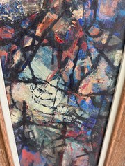 Vintage MCM Abstract Figural Oil Painting Mid Century Modern Art 1960s Signed
