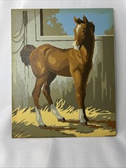Vintage Paint by Number Painting Short tailed Horse Pony Unframed 10″ x 8″