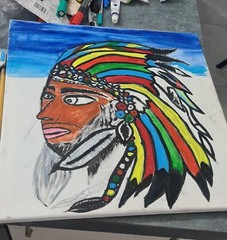 Original Painting „Colorful Indian“ 40X40 Acrylic on Canvas By Liron Dahan