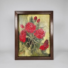 Original Vintage Painting Red Carnations Flowers on Canvas 10 x 13 Signed Korach