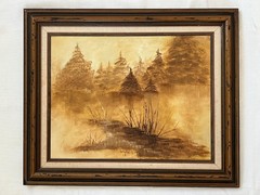 Vtg original impressionist oil painting landscape autumn trees signed framed