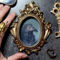 crow oil painting gold frame raven old bird portrait Victorian art antique Goth