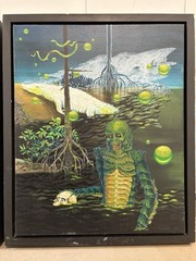 🔥 Unusual Surrealist UNIVERSAL Horror Monster CREATURE BLACK LAGOON Painting