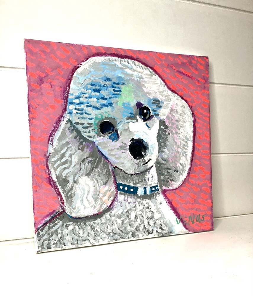 White Poodle ORIGINAL PAINTING Canvas Dog Impressionism Animals Pet Art Portrait