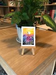 ACEO Original Landscape Painting Oil Pastel OOAK Wildflower Honeybee Sunset