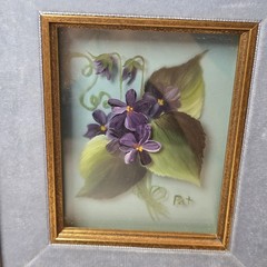 Framed Reverse Painted Violet Painting Shadow Box 3D Layered Velvet Edge 8×9