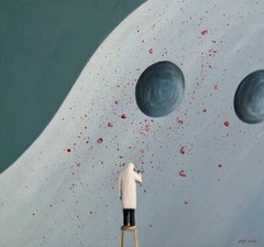 Jing Zhiyong (Chinese) Unique Original Oil Painting on Canvas Signed 42x39cm