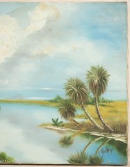 Vintage Florida Landscape Oil Painting Watery Palms Signed R. Northrop 14×18″