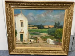 Georges Andre Klein (French 1901-1992) Portuguese Village with Church O/C Signed