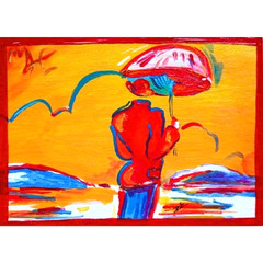 PETER MAX (umbrella men) signed & stamped Pop art Acrylic Hand Painting NEW