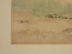 Quaint! C.1900 P. Miller Thatched Roof Home River Landscape Watercolor Painting