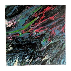 Abstract Fluid Pour Painting 8 X 8 Canvas Board Home Decor Art OOAK UV Reactive