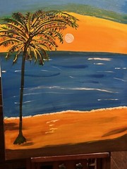 Caribbean Beach Seascape Sunset Acrylic Painting On Canvas Handmade Art – 30×24″