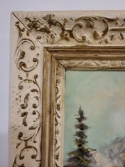 Vintage oil painting signed S.Brandle, mountain landscape with lake