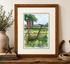 Signed Original Watercolor Rustic Texas Ranch Farmhouse Western Wall Art 23″x18″