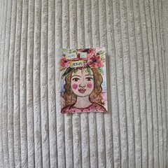 ORIGINAL ACEO Folk Art Painting Girl Woman Bible Scripture Hope in Jesus Flower