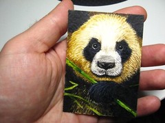 Watercolor Painting Panda Face Black White Bear Nature Animals Wildlife ACEO Art