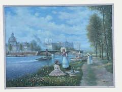 French School Paris Notre Dame Impressionist Seine River Victorian Ladies Picnic