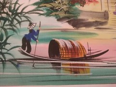 Asian Temple Painting On Fabric, Mounted And Signed 18 X 14 Inches