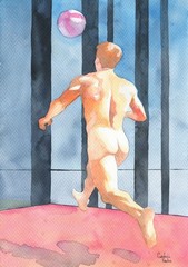 13×18″ Original Hand painted Artwork Watercolor Painting Gay Man Male Nude