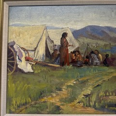 Antique Painting American Indian Camp Landscape Munson Impressionism Rare Oil