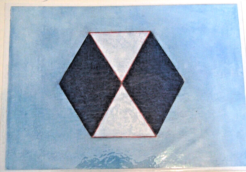 Franz Ehmke*1928 -2018 DDR Painter Geometry and Shapes The Hexagon White Blue