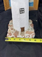 Vintage Painting Of Lighthouse, Signed E,Ward And Handmade Lighthouse