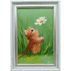 Ginger Kitten Original Oil Painting 6×4 Framed Signed Cat Daisy Animal Art