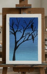 ACEO Art Card Birds In A Tree Original Acrylic Painting