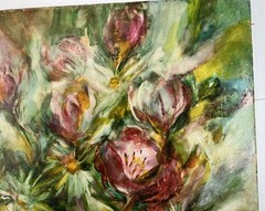 Oil On Masonite Flowers Painting Damaged Fine Art 18×25” Unsigned