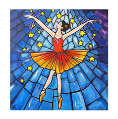 Ballerina Blue Window Tiny Stars Hand Painted Acrylic 12×12” Canvas VLP Original