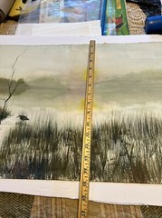 Early Morning Marsh Landscape Watercolor Painting Signed Hutchens (533)