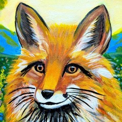 Original Wildlife 8×10 Fox Acrylic Canvas Painting Vibrant Impressionist Signed