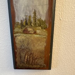 Vintage Primitive Folk Art Painting homestead/farm Hand Made Signed 10.5×4.5