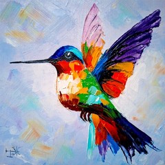 Hummingbird Impasto Original Painting Small Birds Animals 3D Art Unframed 6×6