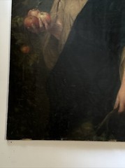 Large Antique Portrait 19th Century Master Woman Apples Glowing Landscape 46″