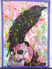 ATC ACEO SKULL BLACK RAVEN CROW BIRD Abstract Art