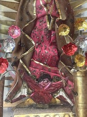 Mexican Folk Art Fabulous Virgin Of Guadalupe Tin & Glass Shrine From Oaxaca