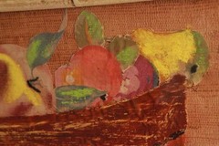 VINTAGE 19 1/4″ X 19 1/4″ NATIVE GIRL BASKET FABRIC and PAINT BAMBOO FRAME