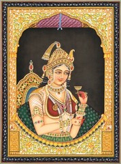 Portrait Painting Of Mughal Empress Mumtaz Mahal Gouache On Paper 13×10 Inches