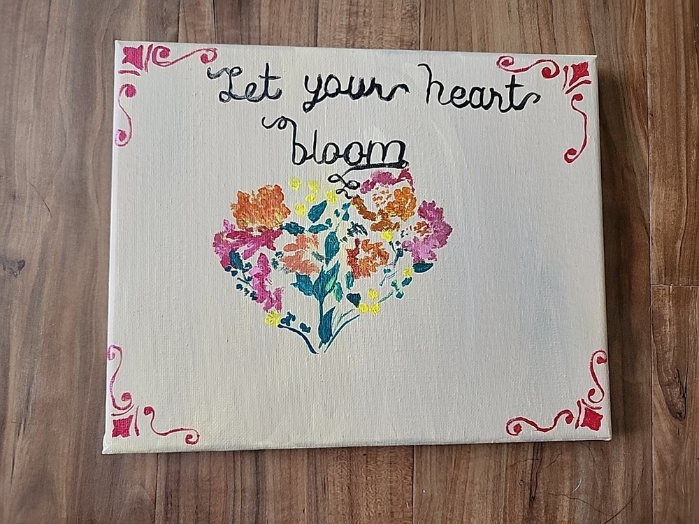 Let Your Heart Bloom Acrylic Painting 8×10 Flowers Shape Of Heart