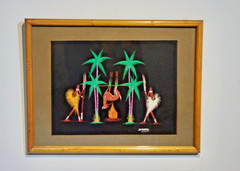 Vintage African Folk Art- Framed Signed De Noppens- Tribal Village LifeC1950s