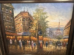 French Street Scene Painting Eiffel Tower 36 x 34 inches