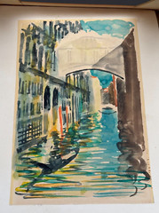 MICHEL TAPIE SIGNED ORIGINAL WATERCOLOR VENICE ITALY CANAL FAUVISM MODERN ART #1