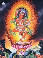 KURUKULLA DAKINI GICLÉE PRINT NEWARI THANGKA WITH HIGH-QUALITY SILK BROCADE
