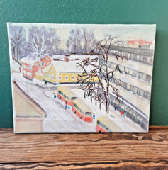 Vintage Swedish Winter Cityscape Painting