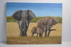 Original Painting African Elephant Family Safari Savanna Canvas Art