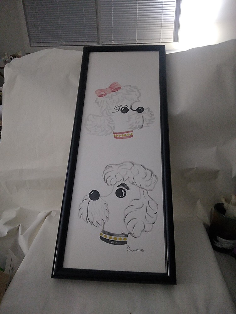 Orig Artwork Anthropomorphic Poodles Signed Barbara Unsworth NH Adorable Cute